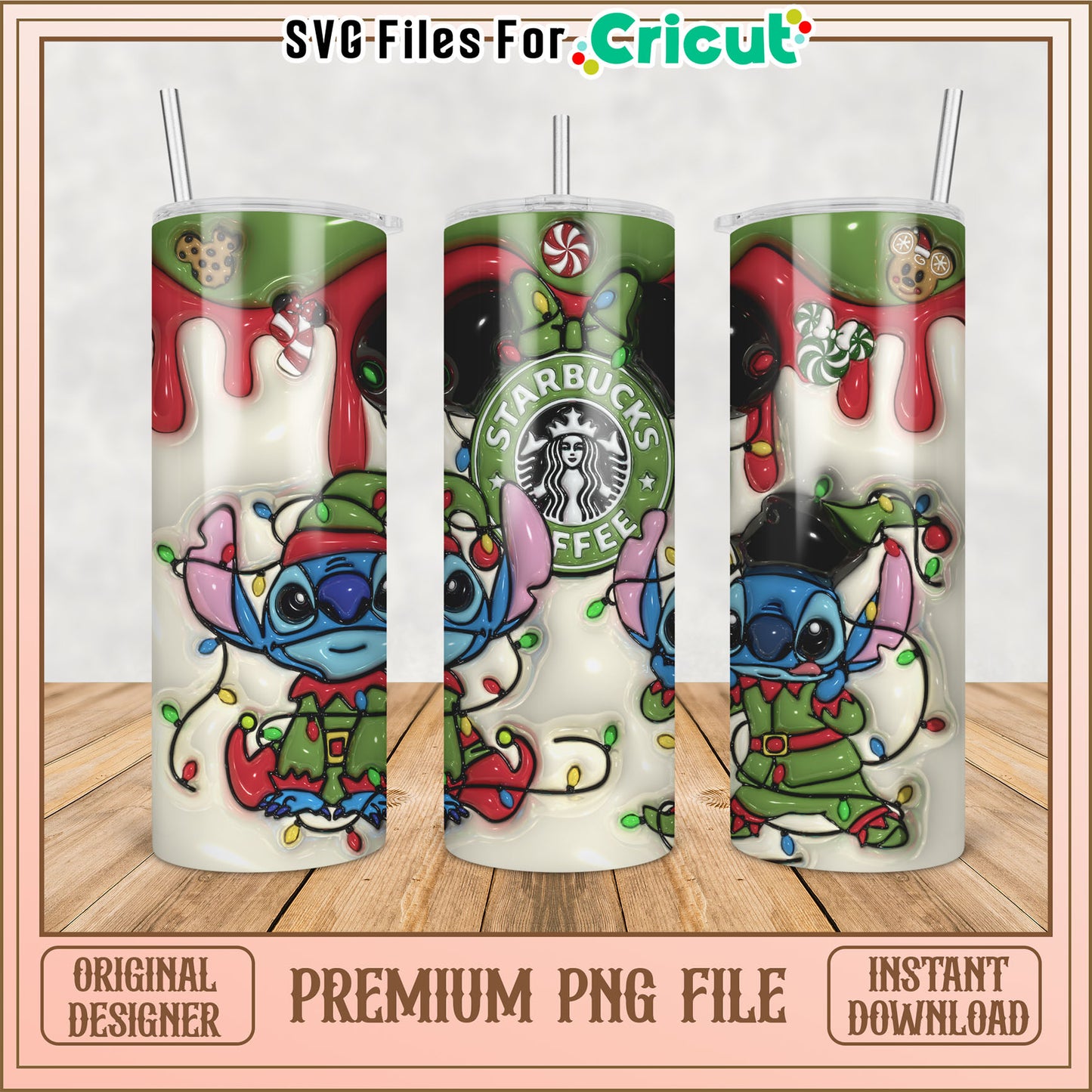 Stitch Christmas Starbucks PNG Sublimation