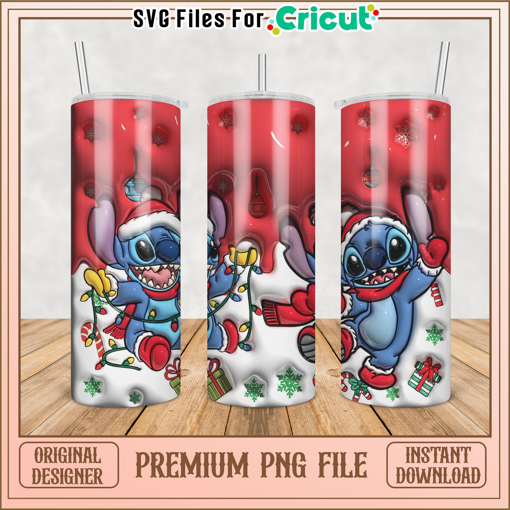 Stitch Christmas Tumbler PNG Sublimation
