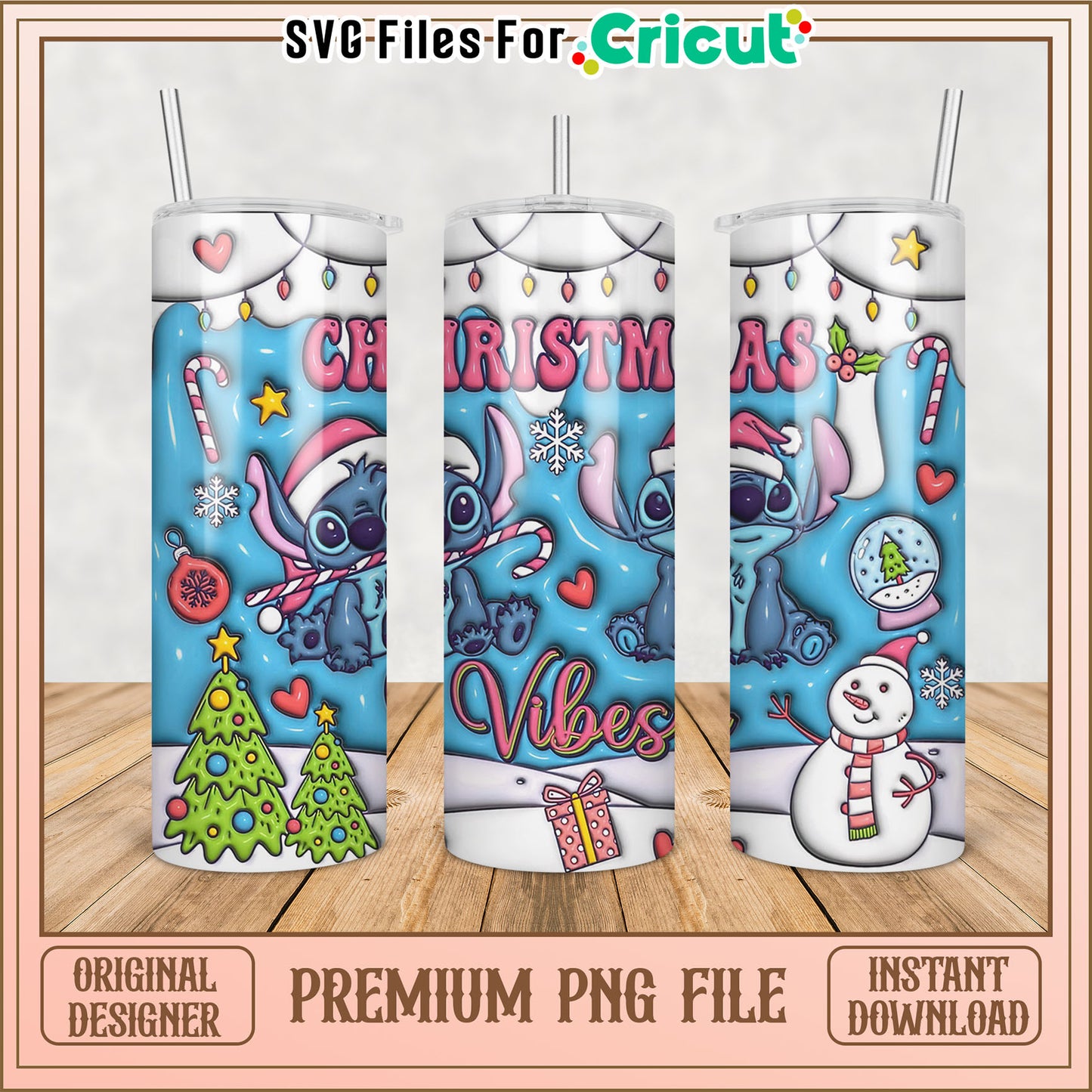 Stitch Christmas Vibes Tumbler PNG