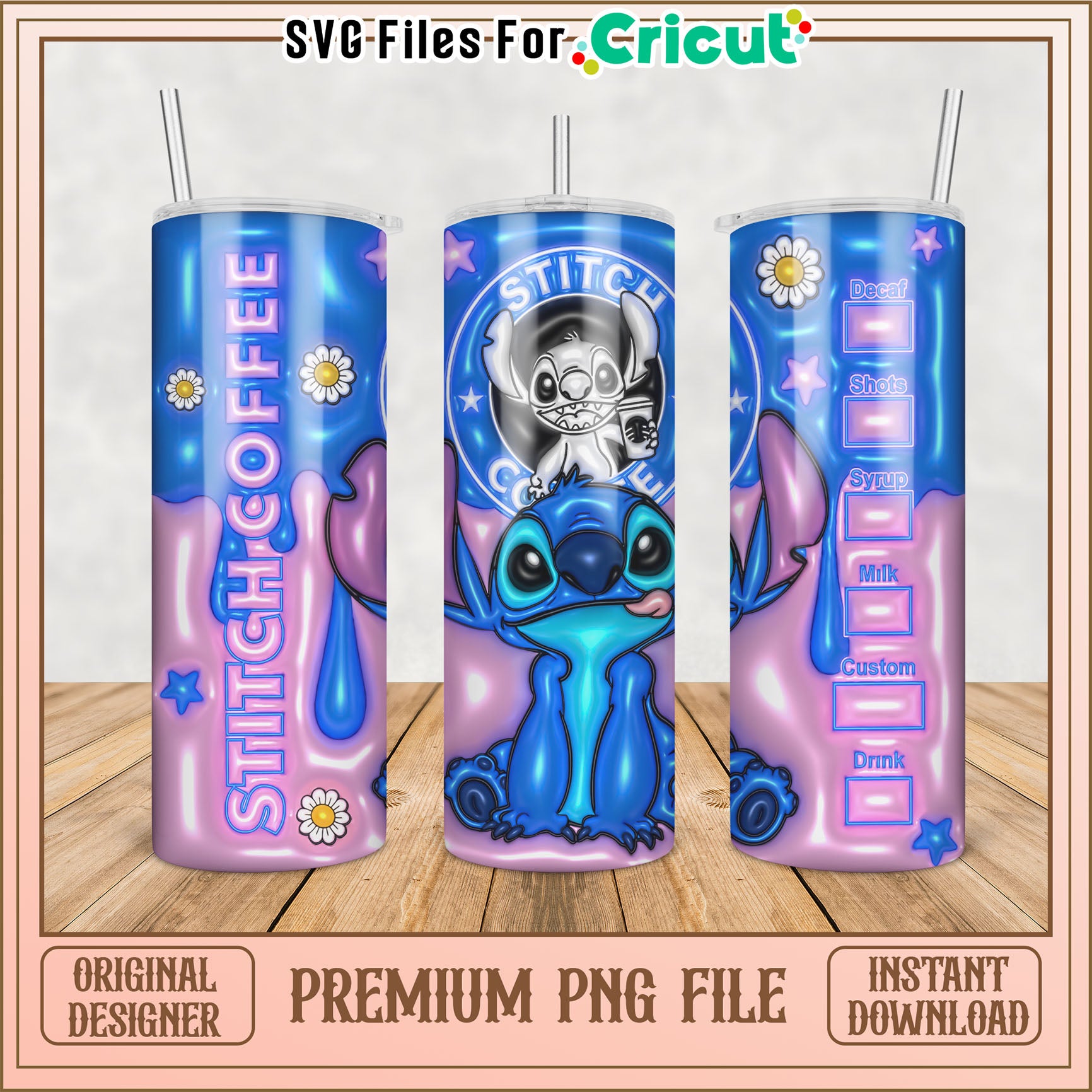 Stitch Coffee Tumbler PNG Design for Cricut Crafting Fun