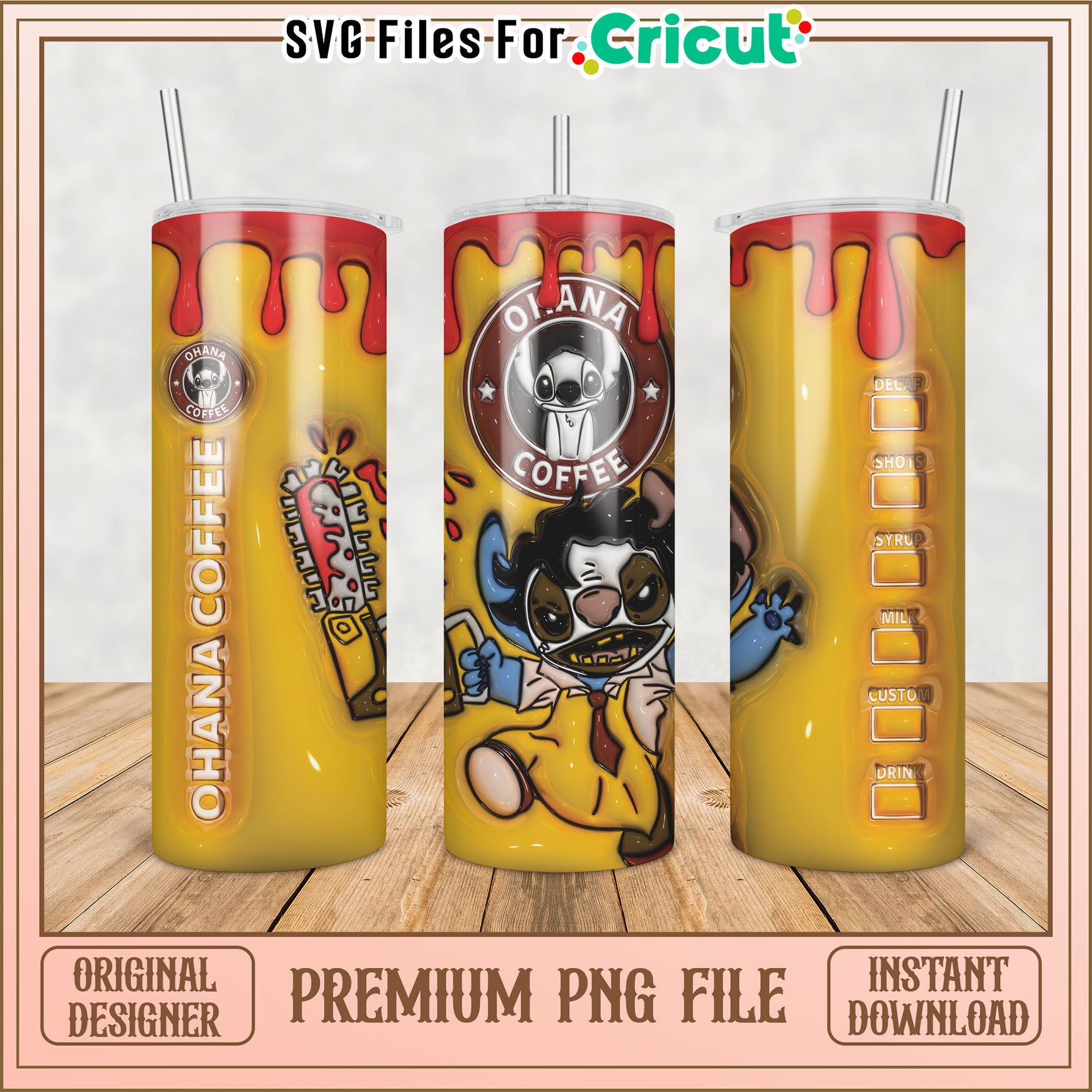 Stitch Coffee Tumbler PNG Sublimation