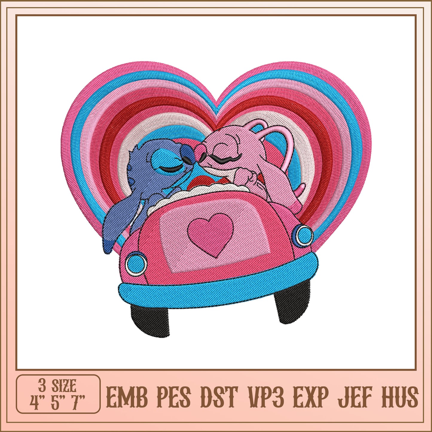 Stitch Couple Car Embroidery Design