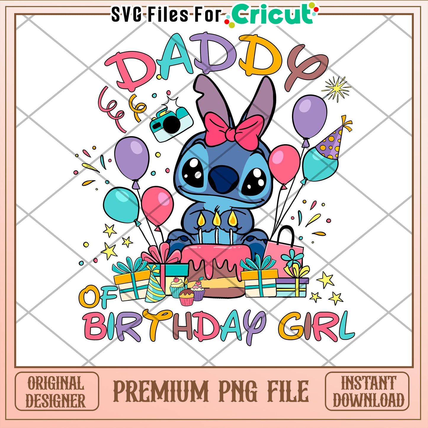Stitch Daddy's Birthday Girl PNG