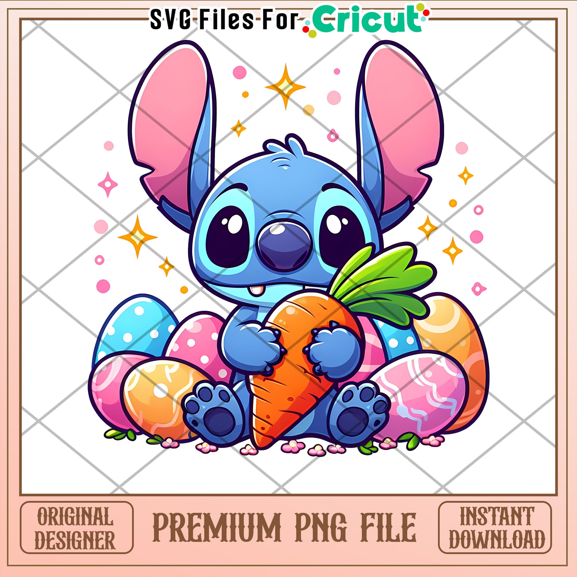 Stitch Easter PNG Cute Bunny Carrot Design