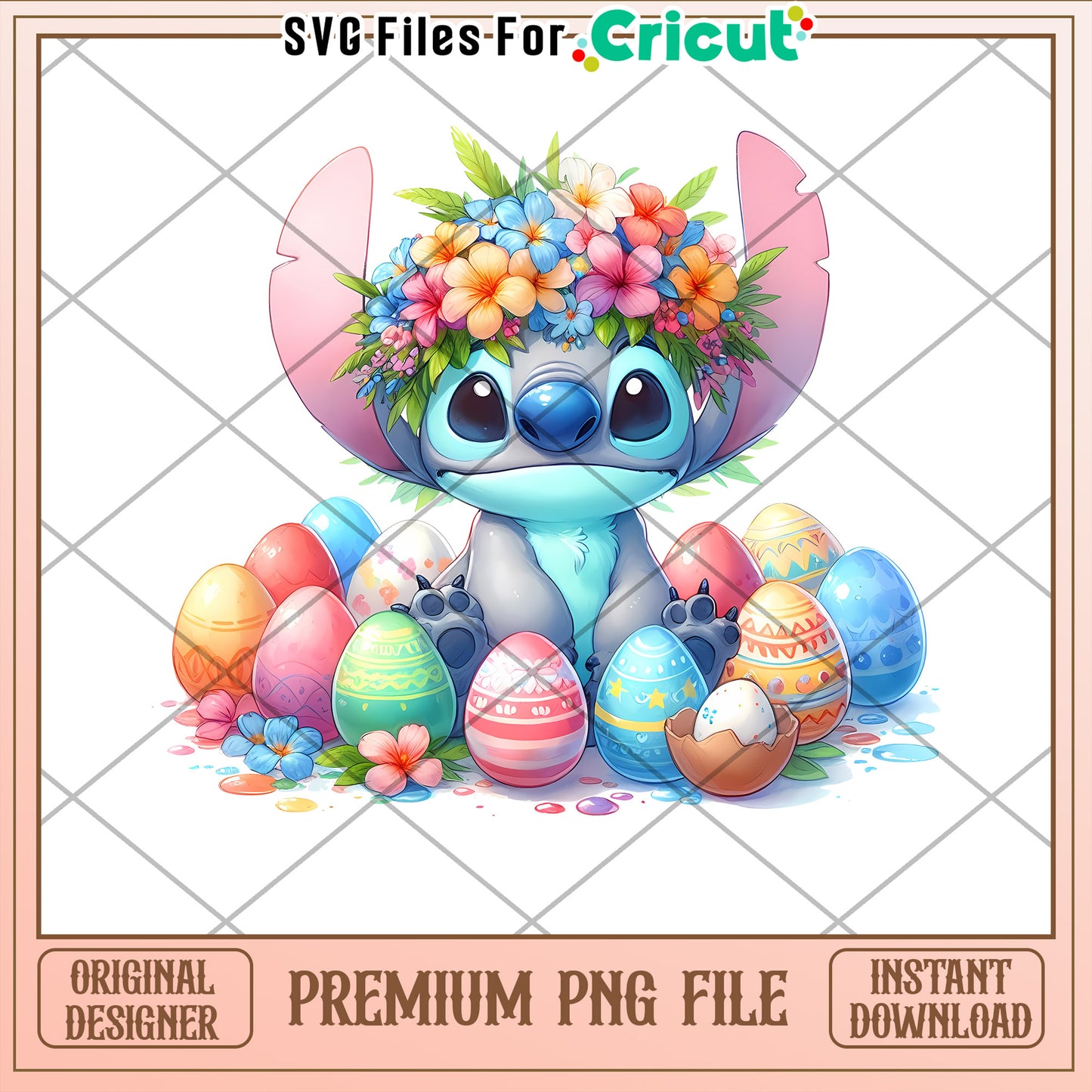 Stitch Easter PNG Flower Crown & Eggs