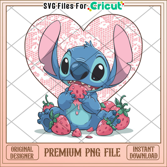 Stitch Eating Strawberries PNG