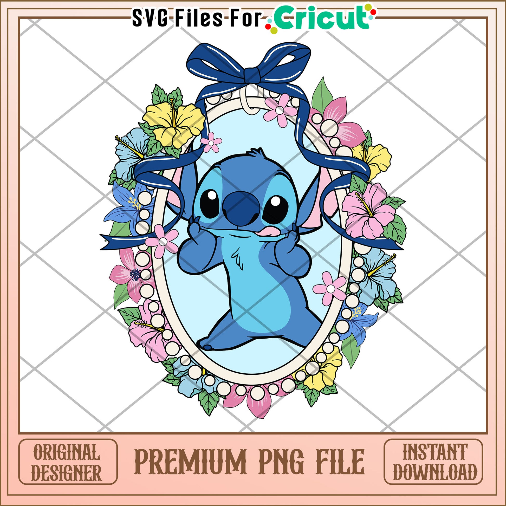 Stitch Floral PNG Image Instant Download