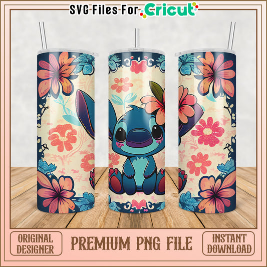 Stitch Floral Tumbler PNG Sublimation