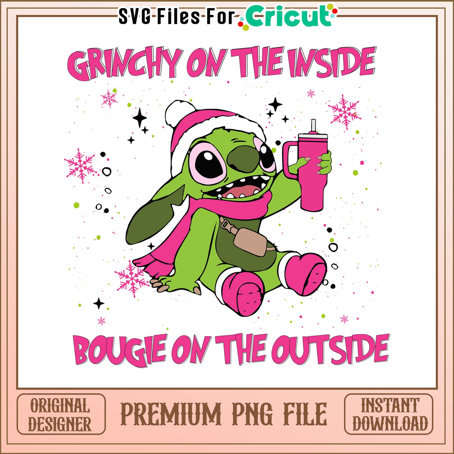 Stitch Grinchy on the inside pink png, stitch grinch bougie on the outside pink png​