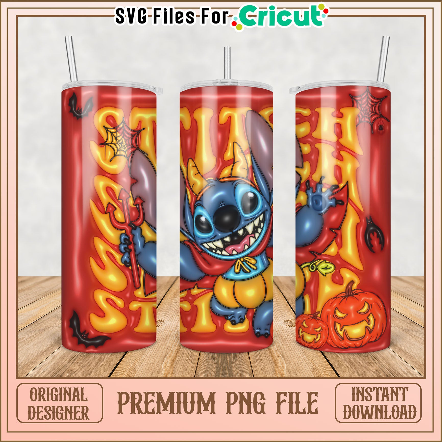 Stitch Halloween PNG Sublimation Tumbler
