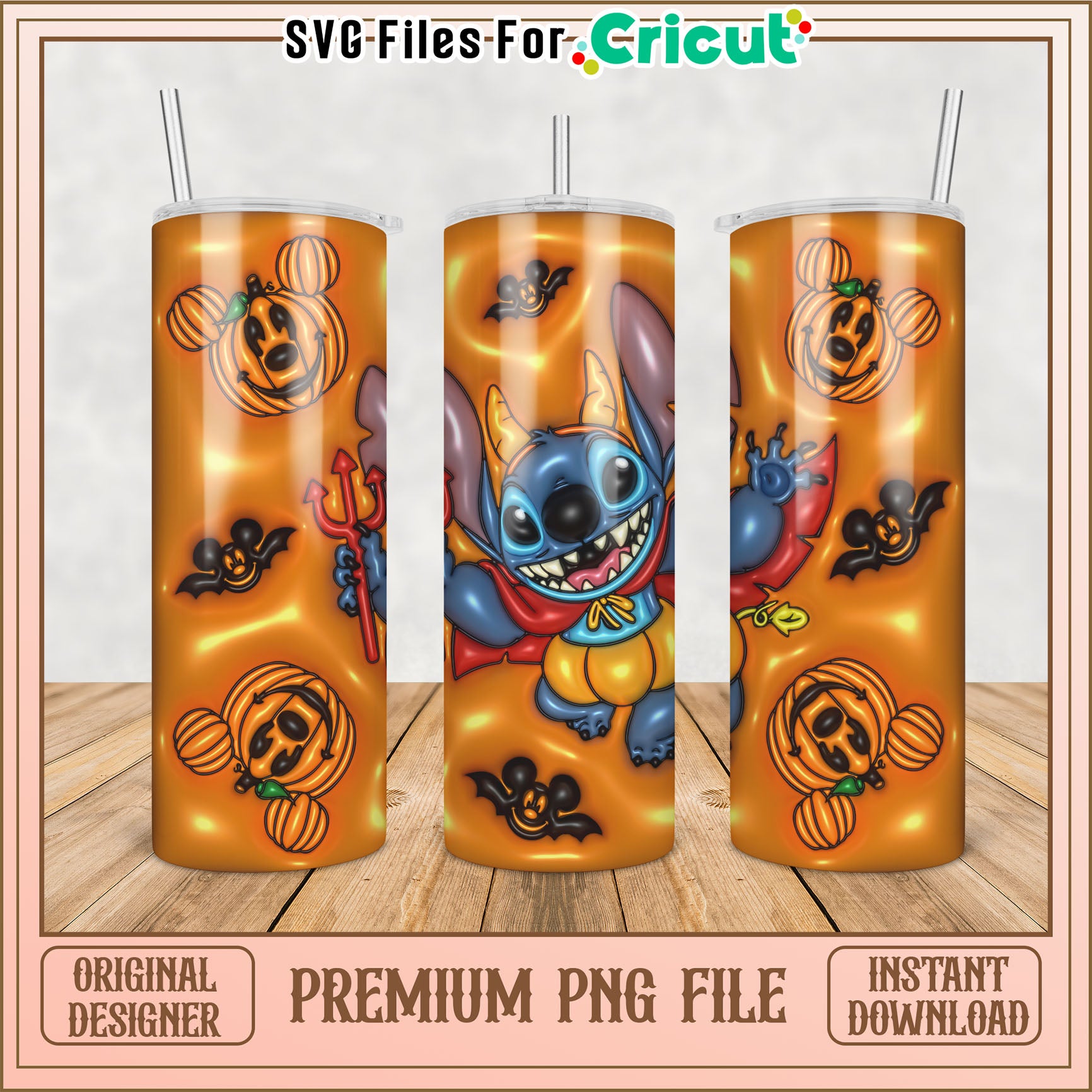 Stitch Halloween Pumpkin Tumbler PNG