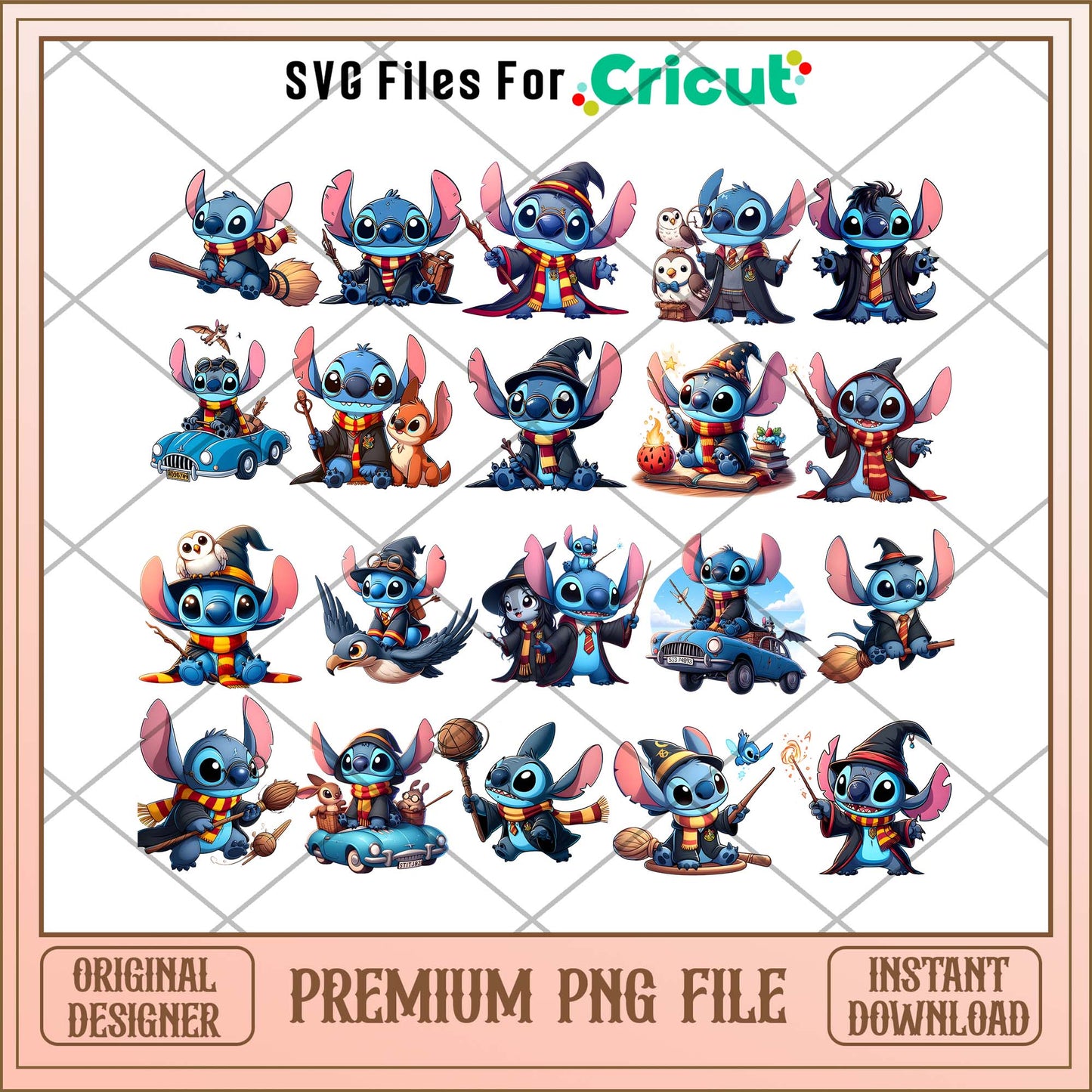 Stitch Harry Potter Chibi png bundle, Disney Stitch Chibi bundle