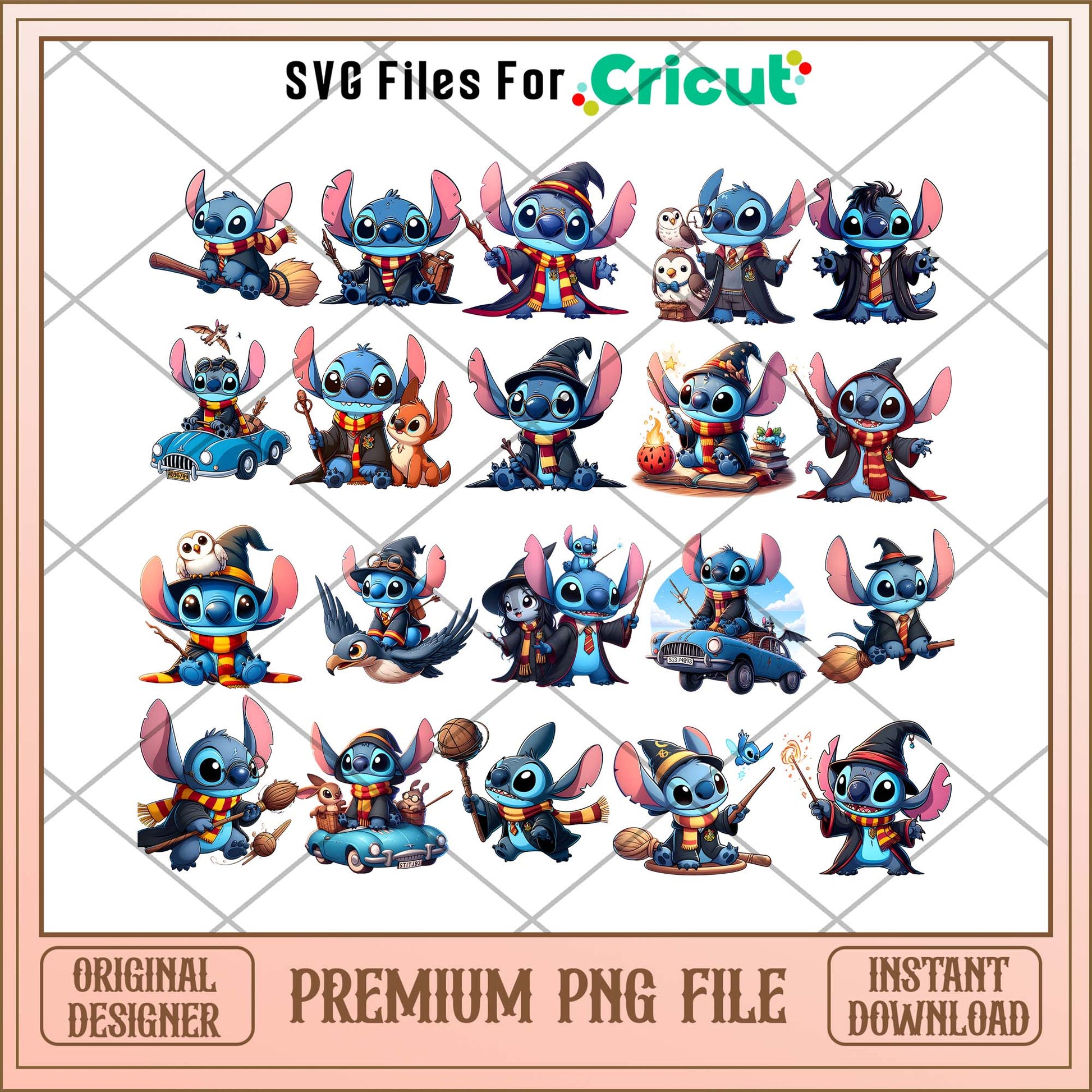 Stitch Harry Potter Chibi png bundle, Disney Stitch Chibi bundle