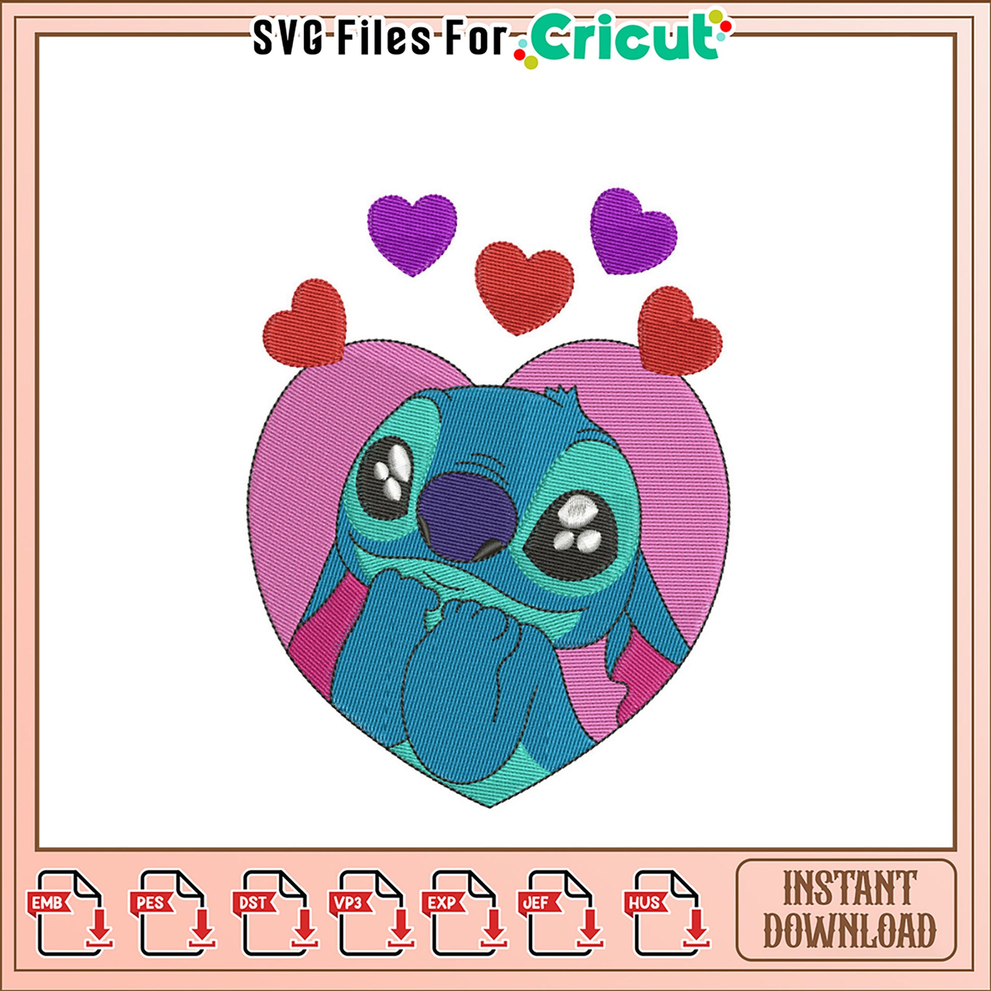 Stitch Heart Embroidery Design Instant Download