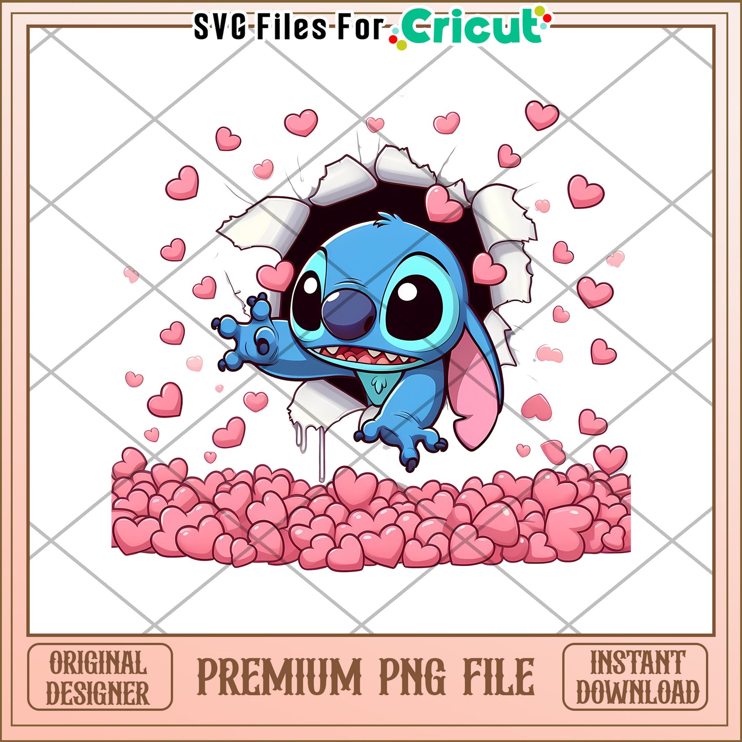 Stitch Hearts PNG Cricut File