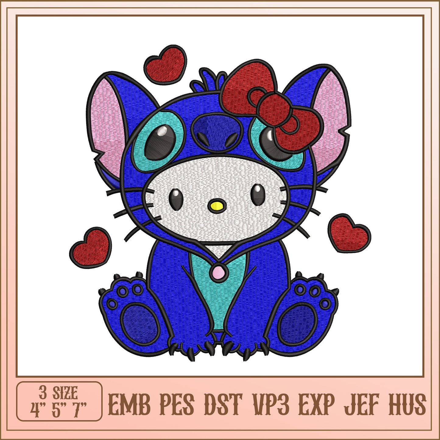 Stitch Hello Kitty Embroidery Design