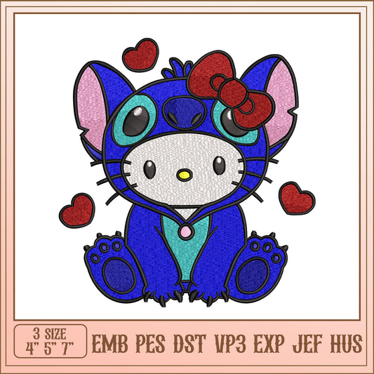 Stitch Hello Kitty Embroidery Design