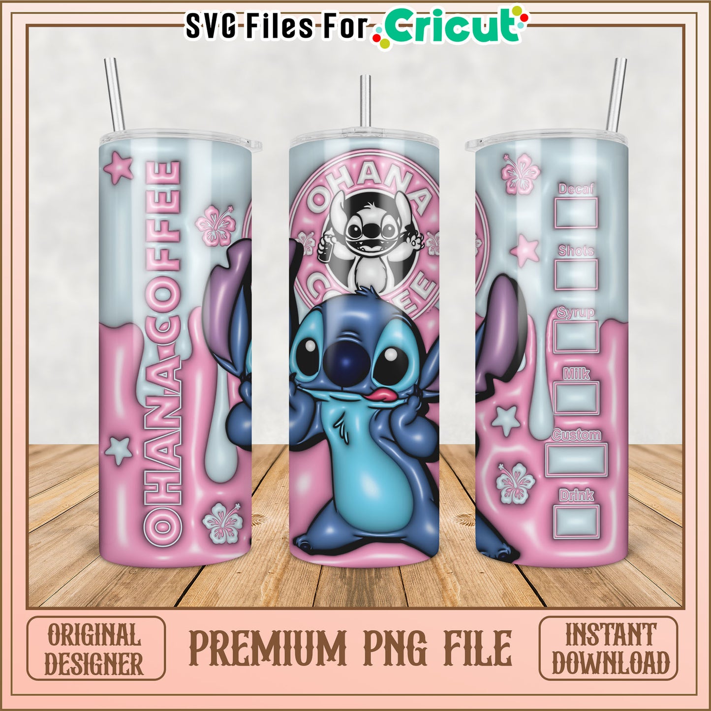 Stitch Ohana Coffee Tumbler PNG Design