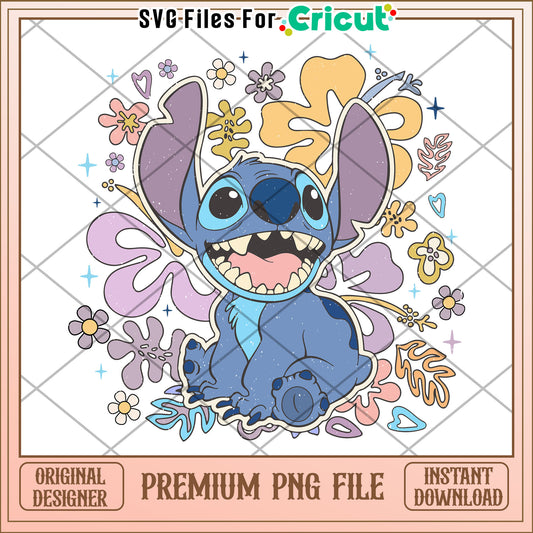 Stitch PNG Cute Floral Retro Design