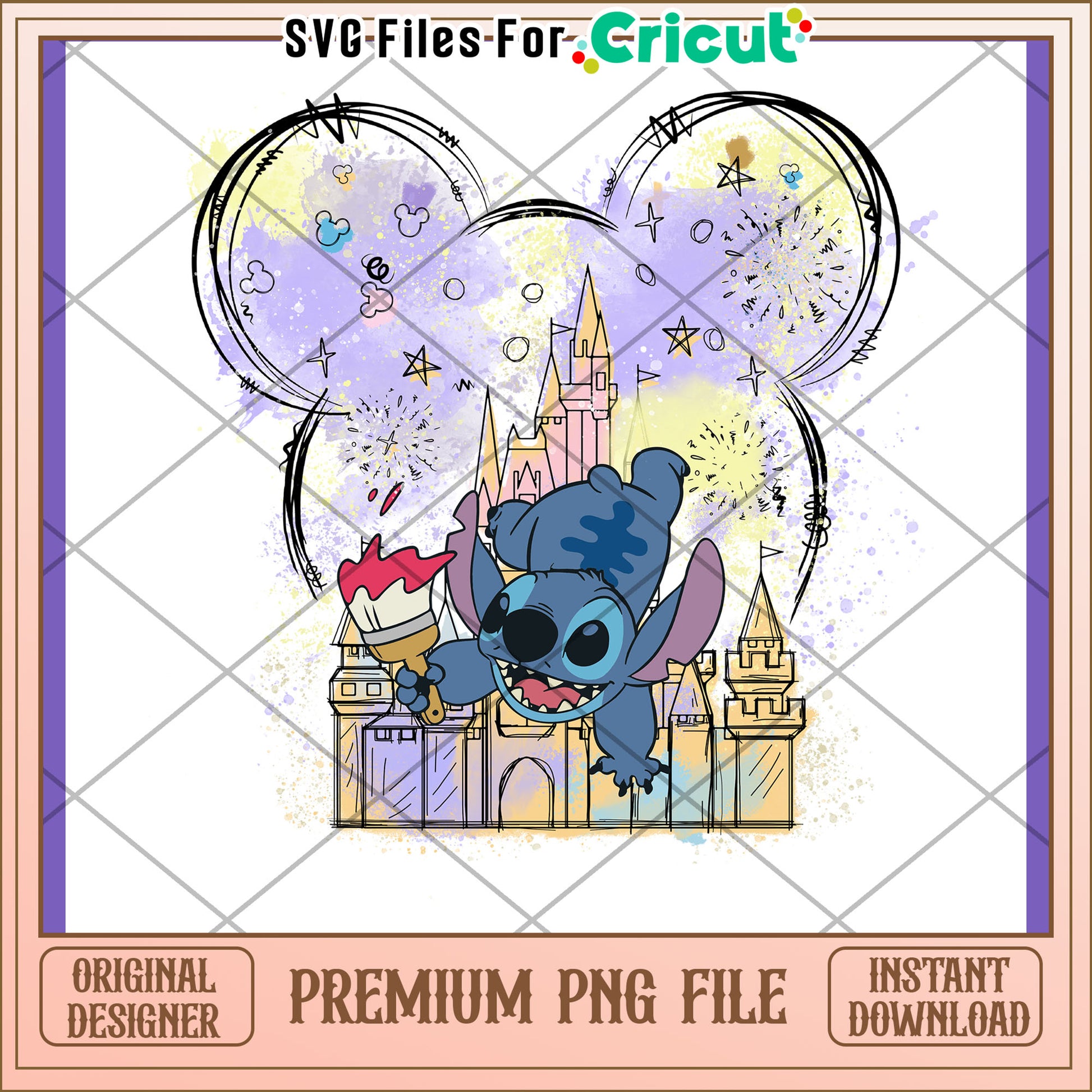 Stitch Painting Disney Castle PNG