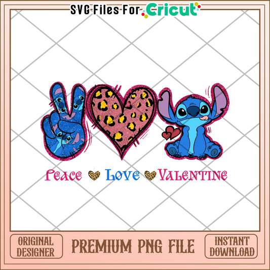 Stitch Peace Love Valentine PNG