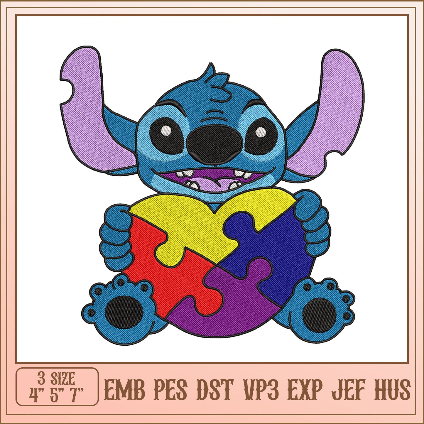 Stitch Puzzle Heart Embroidery Design