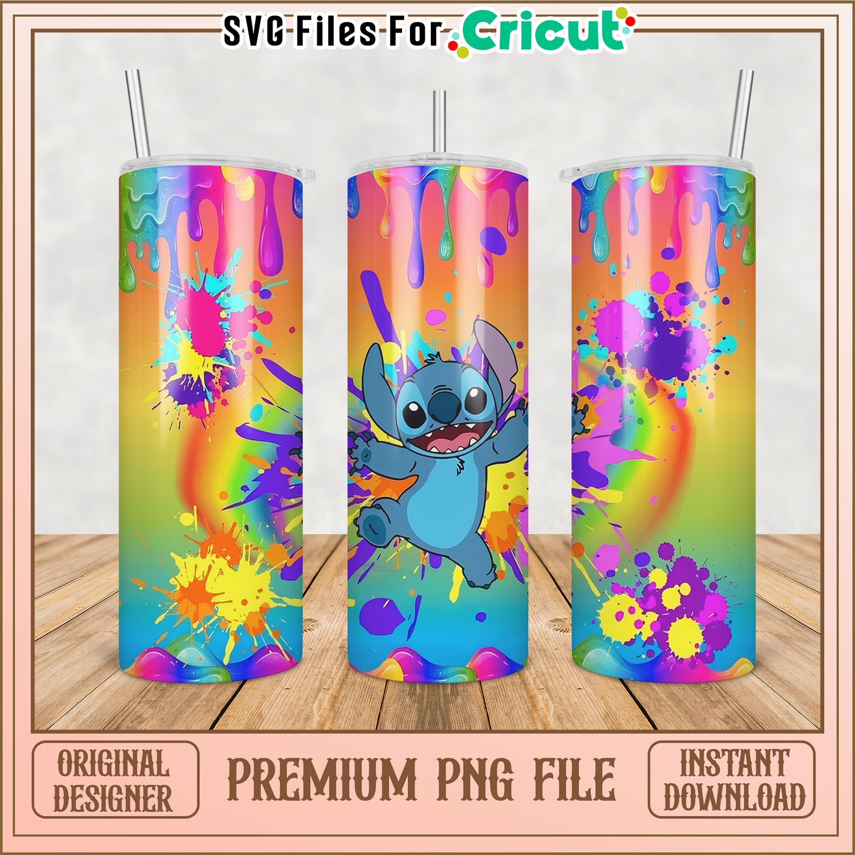 Stitch Rainbow Tumbler PNG Sublimation