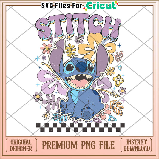 Stitch Retro Floral PNG Download