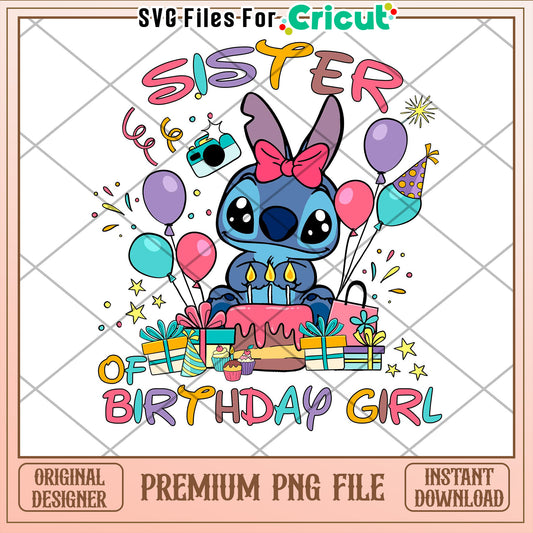 Stitch Sister Birthday PNG Design