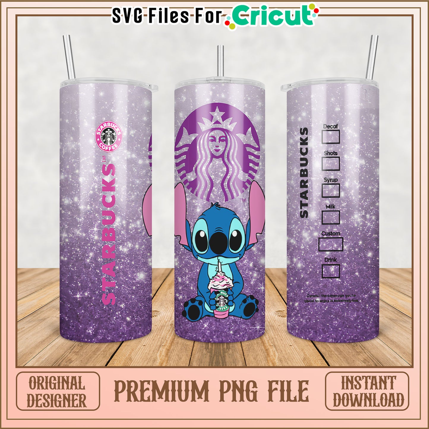 Stitch Starbucks Glitter Tumbler PNG