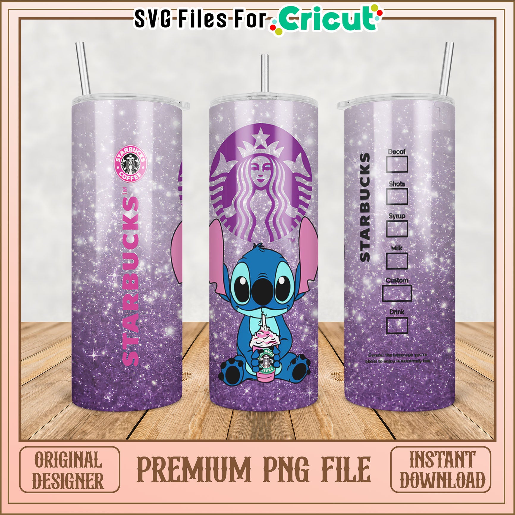Stitch Starbucks Glitter Tumbler PNG