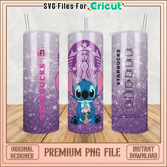 Stitch Starbucks Glitter Tumbler PNG