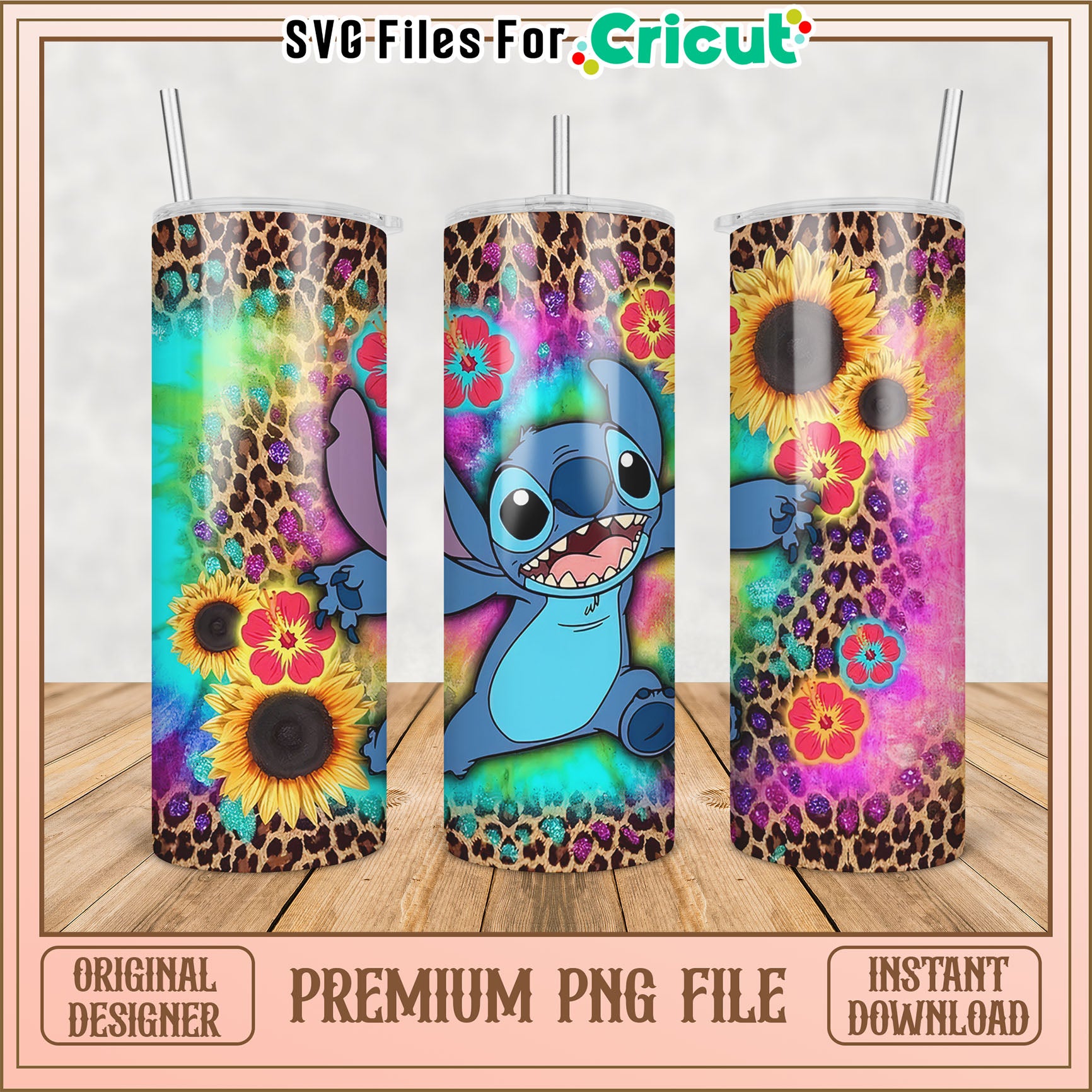 Stitch Sunflower Leopard Tumbler PNG