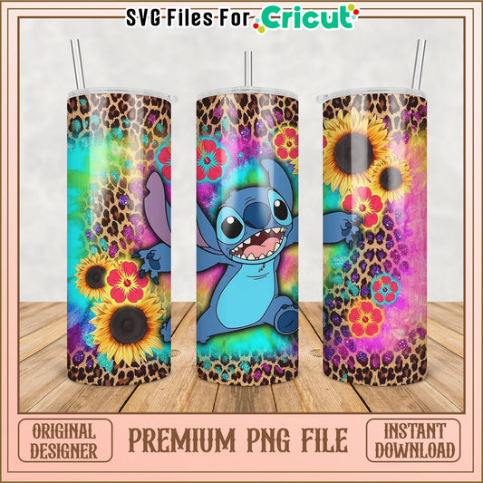 Stitch Sunflower Leopard Tumbler PNG