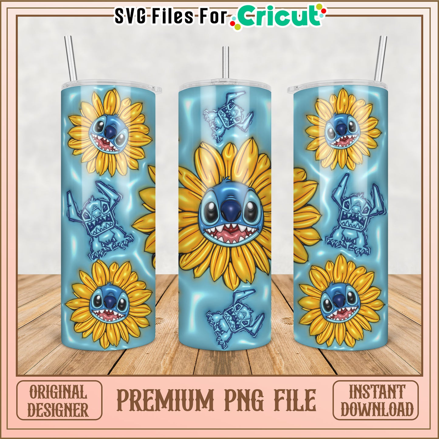 Stitch Sunflower Tumbler PNG