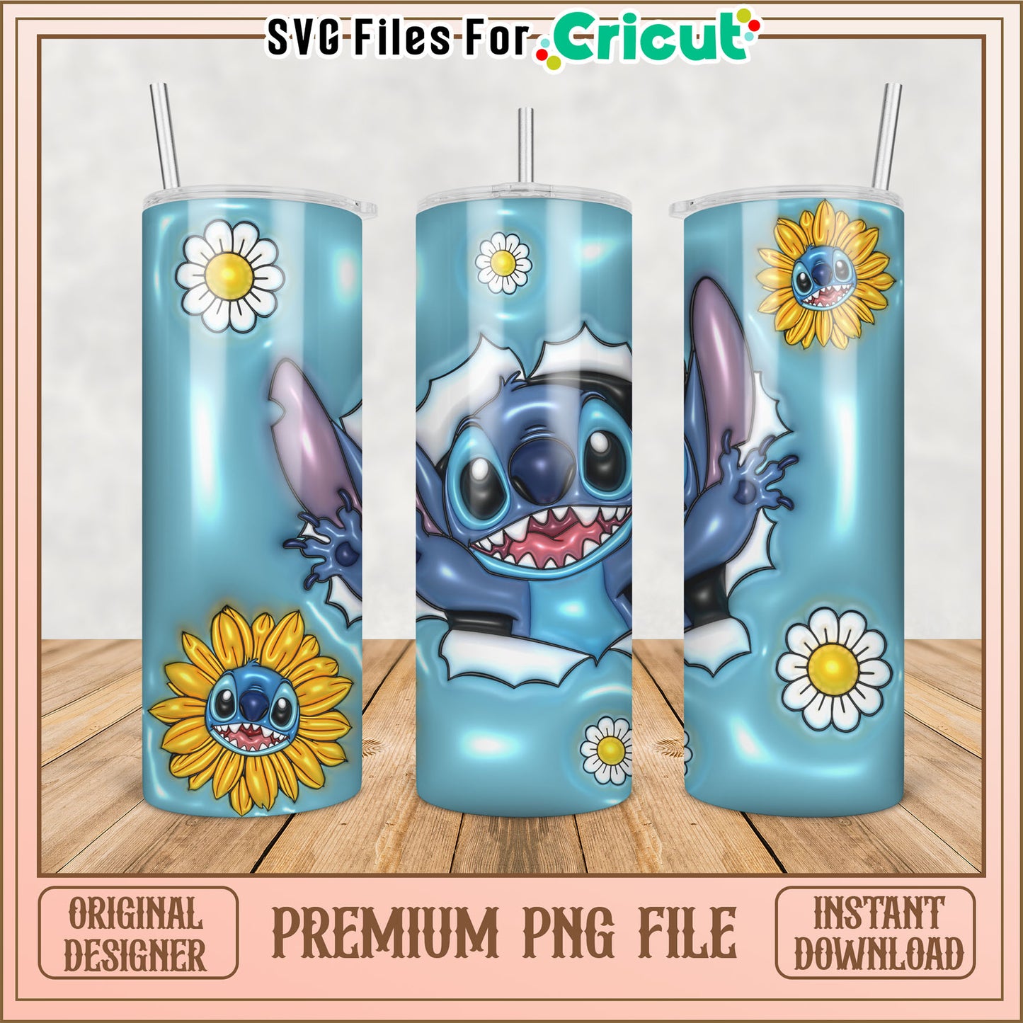 Stitch Sunflower Tumbler PNG Design