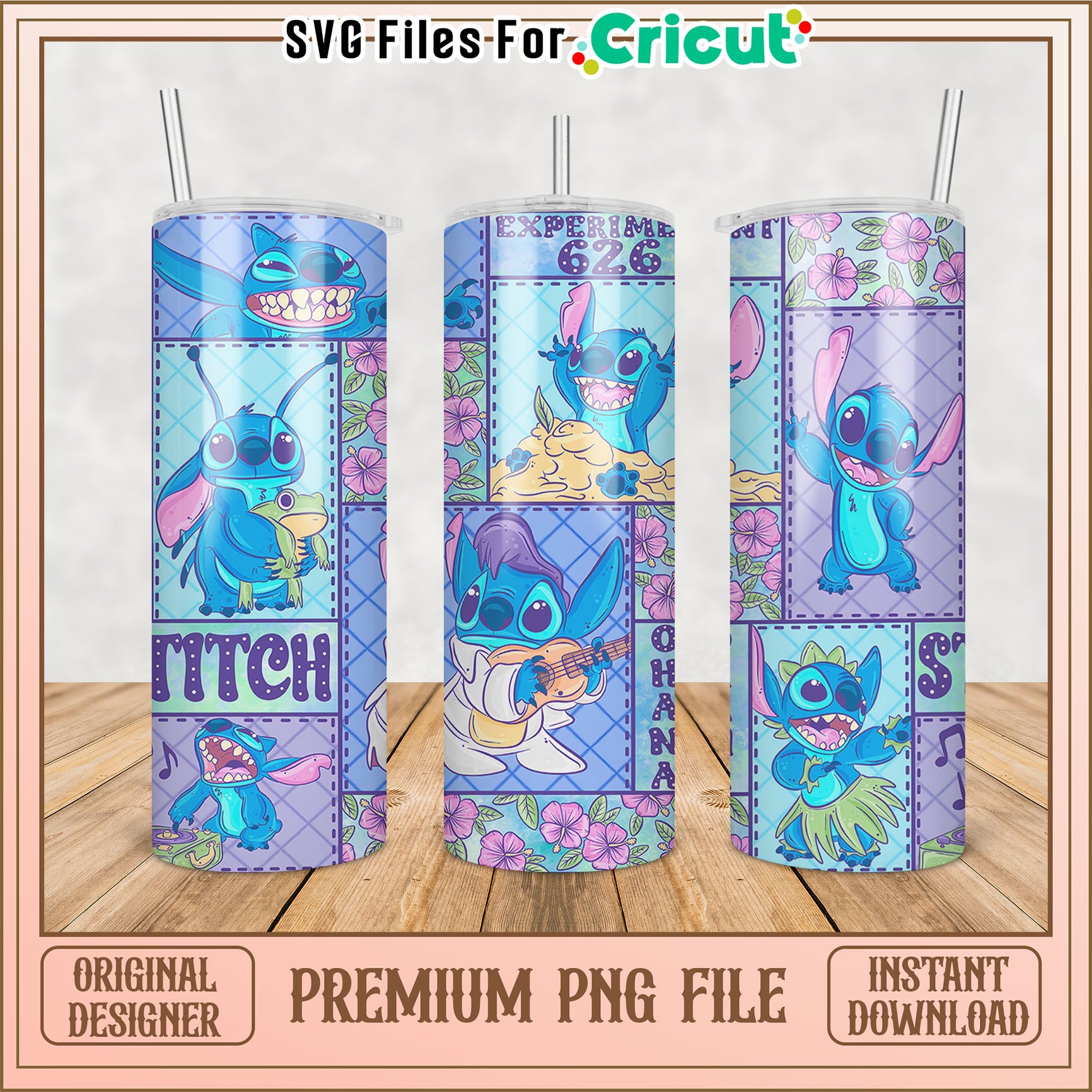 Stitch Tumbler PNG File for Cricut Crafting Designs