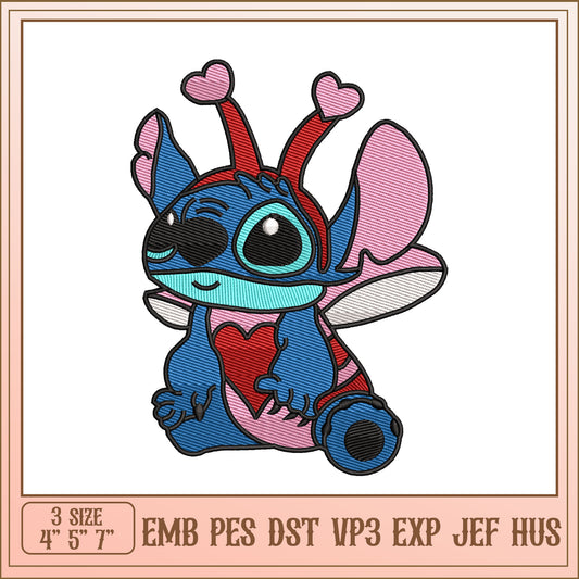 Stitch Valentine Embroidery Design 3 Sizes