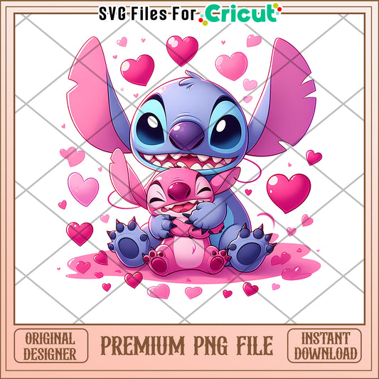 Stitch Valentine PNG Cute Couple Design