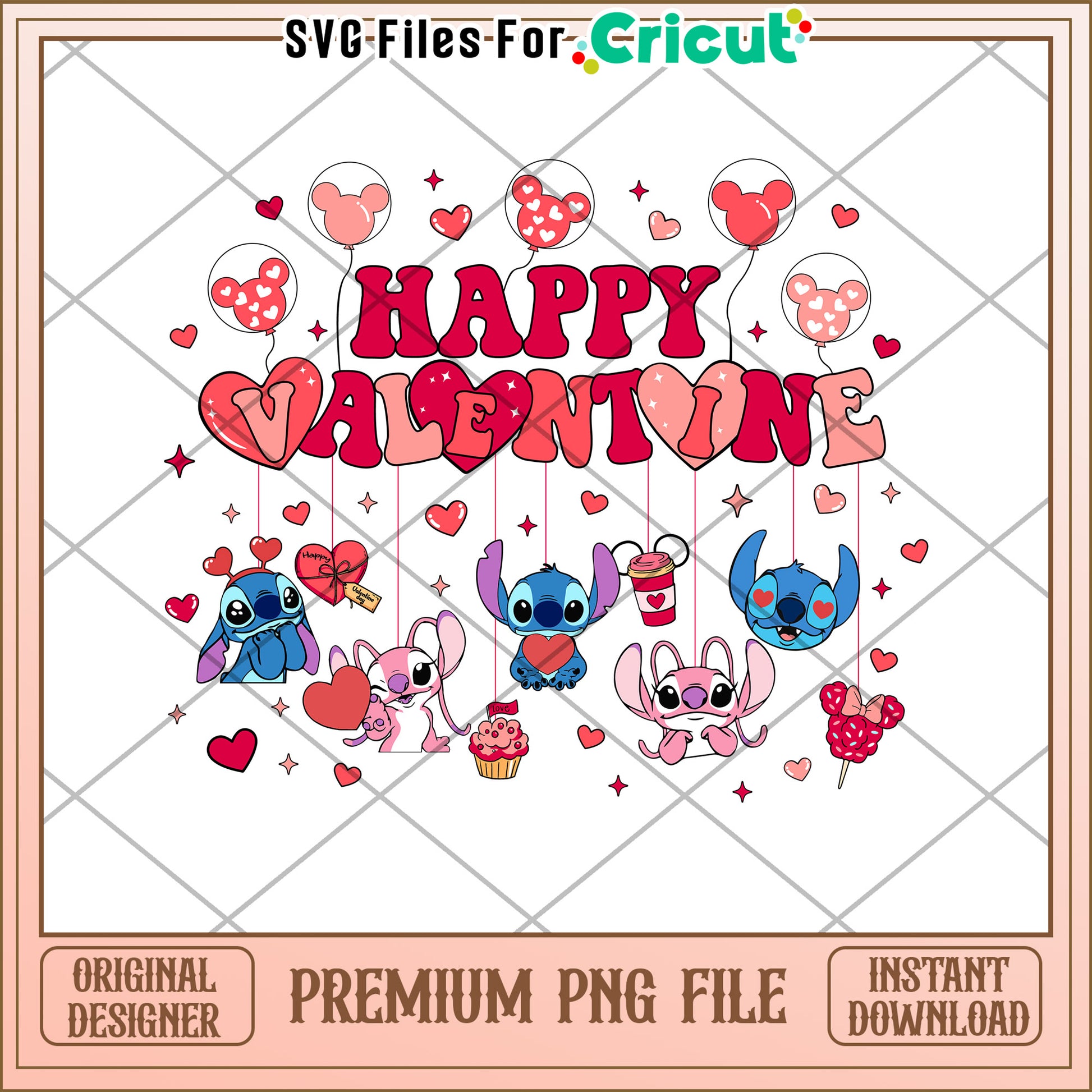 Stitch Valentine PNG Design Download