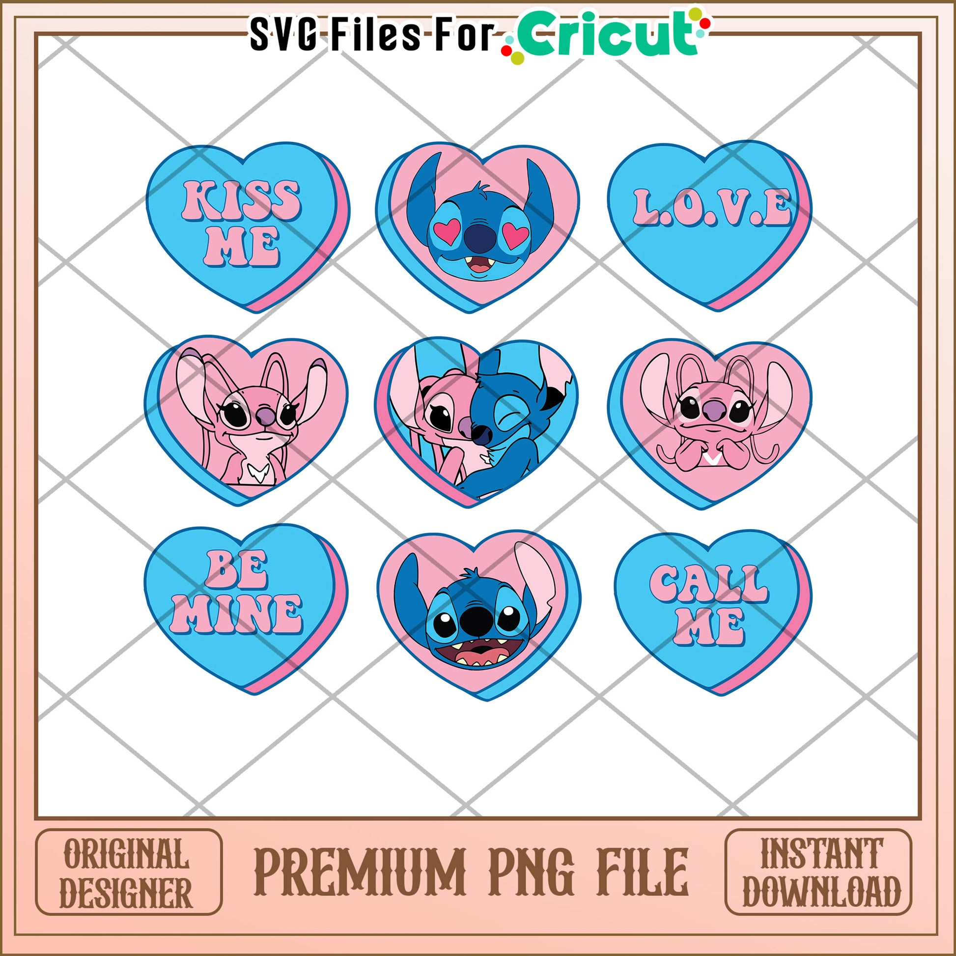 Stitch Valentine PNG Hearts Download