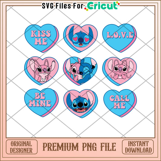 Stitch Valentine PNG Hearts Download