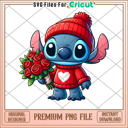 Stitch Valentine PNG Roses & Sweater Design