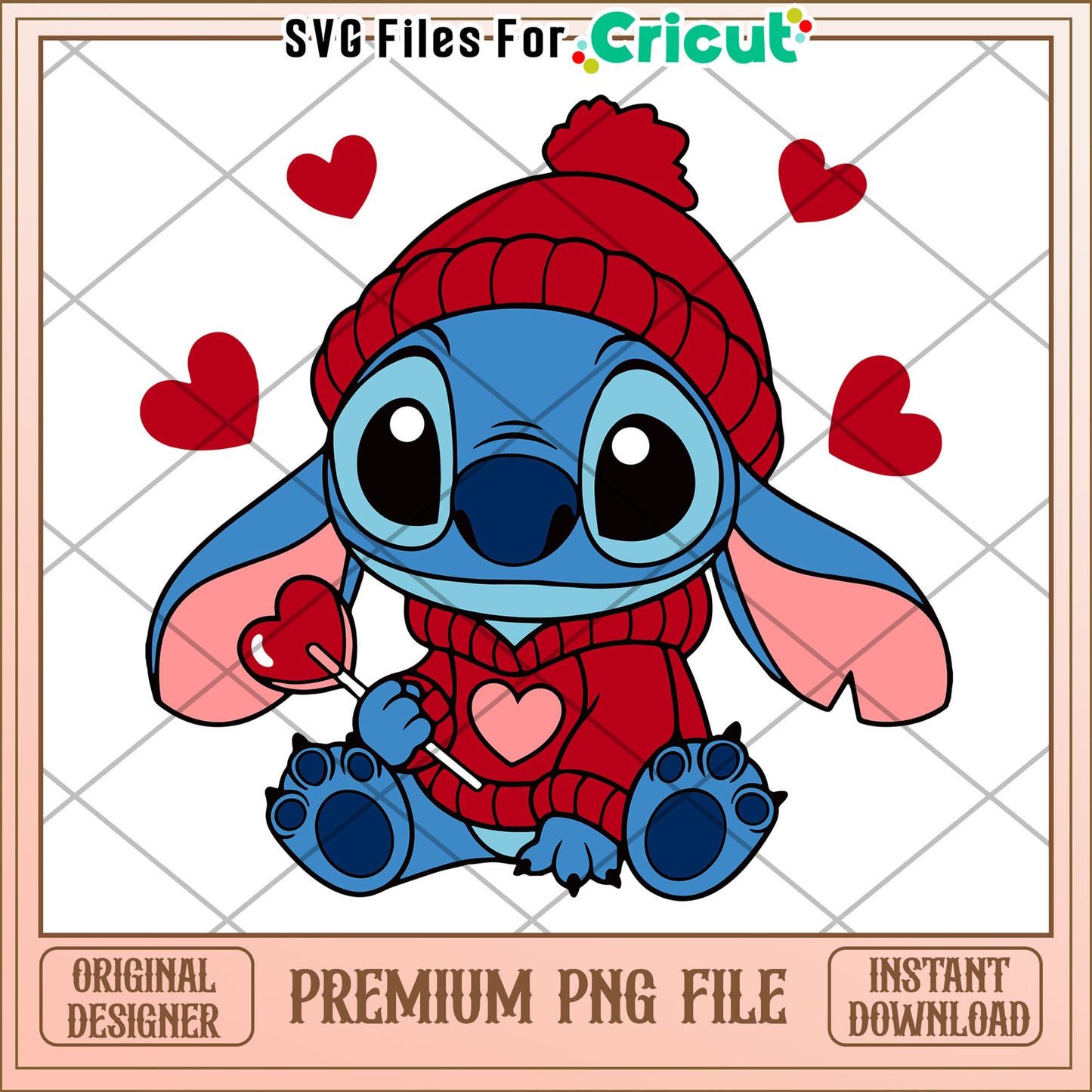 Stitch Valentine PNG, Instant Download