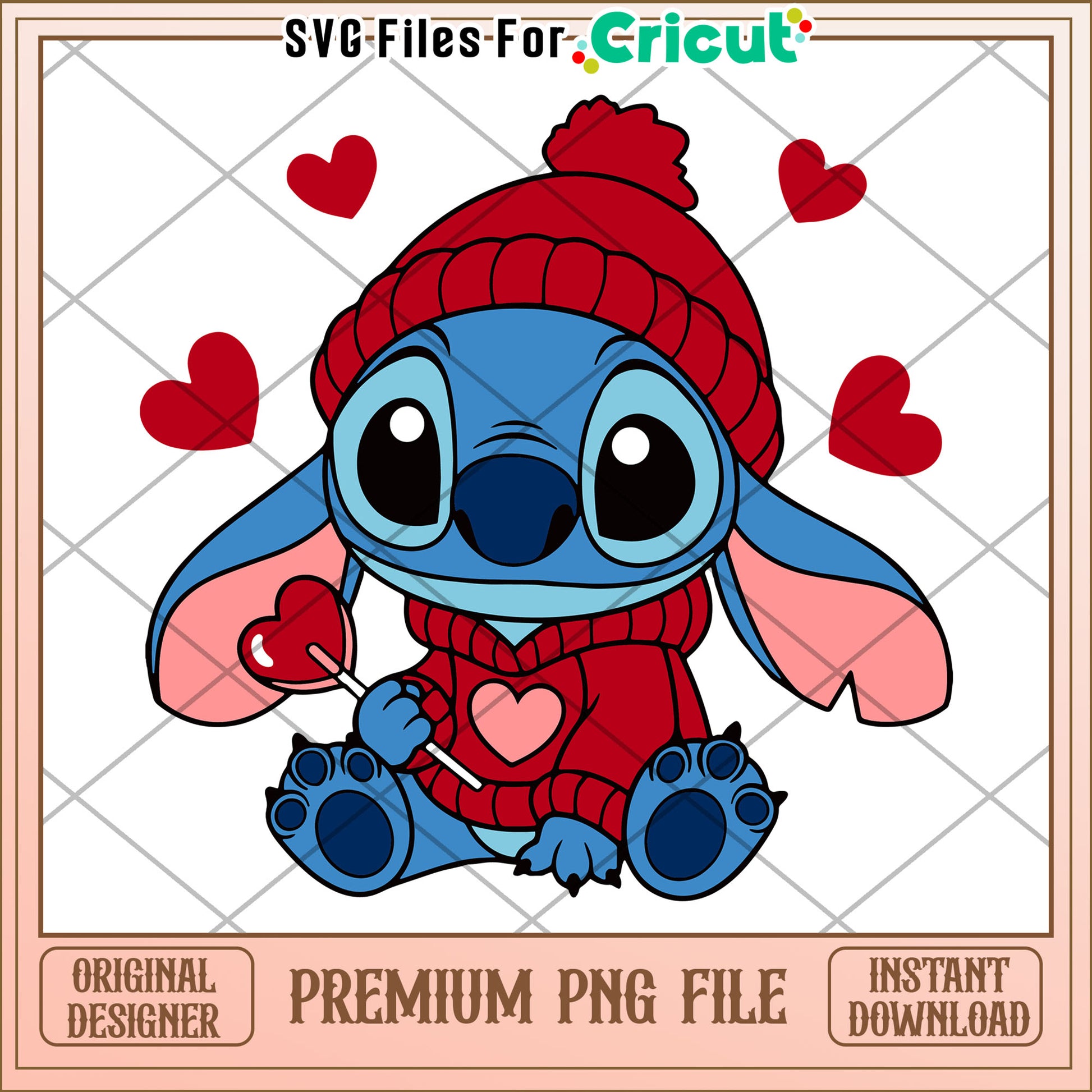 Stitch Valentine PNG, Instant Download