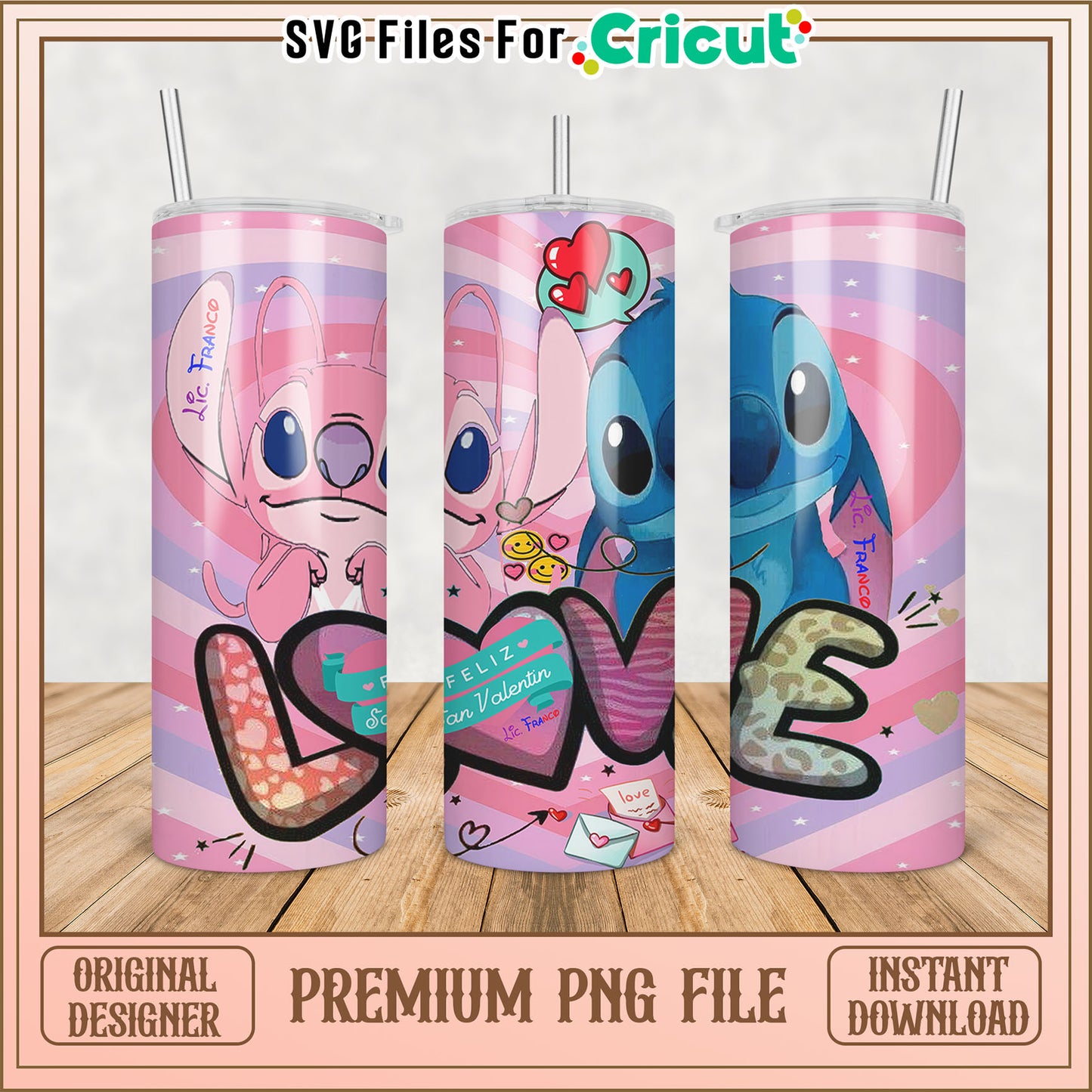 Stitch Valentine's Tumbler PNG Design