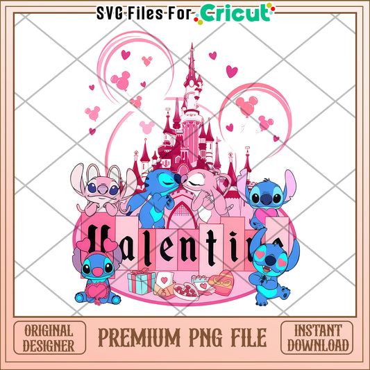 Stitch Valentines Disney Castle PNG