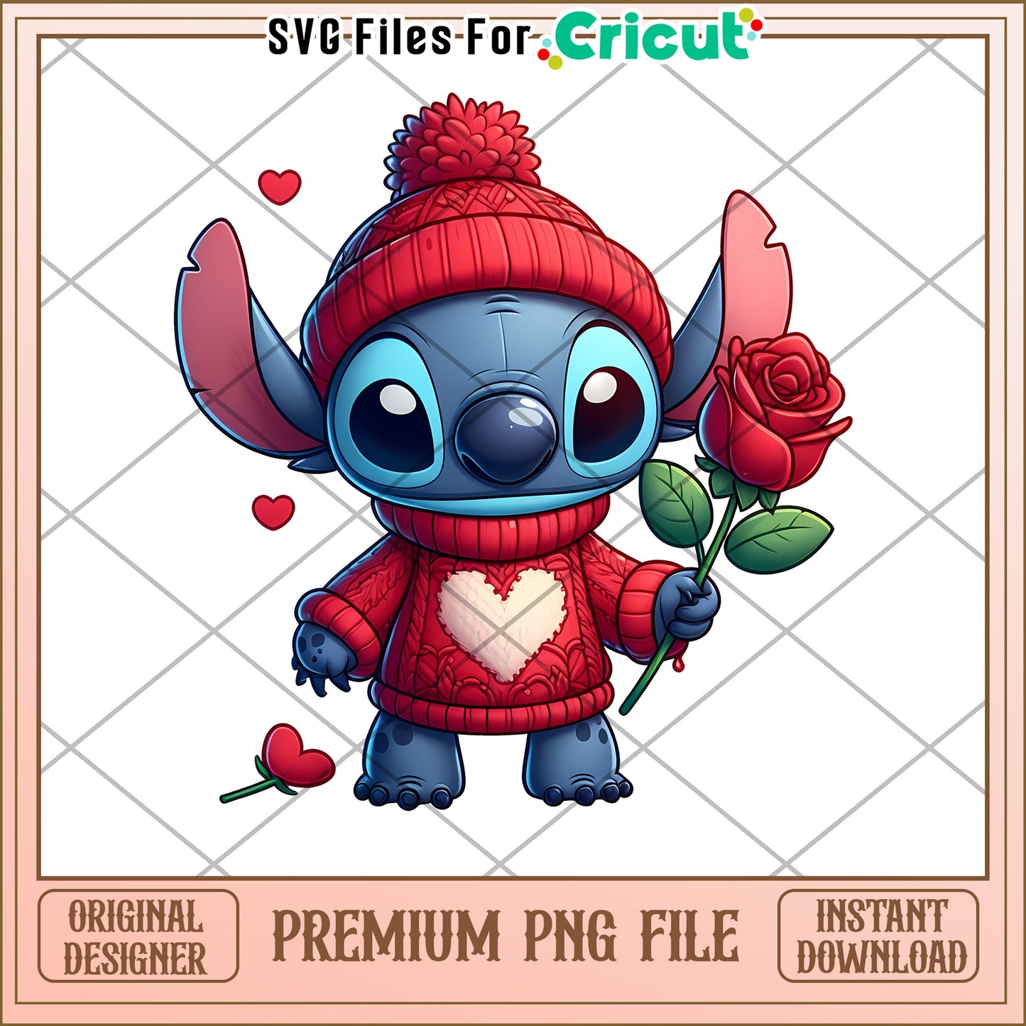 Stitch Valentines PNG Cute Rose Design