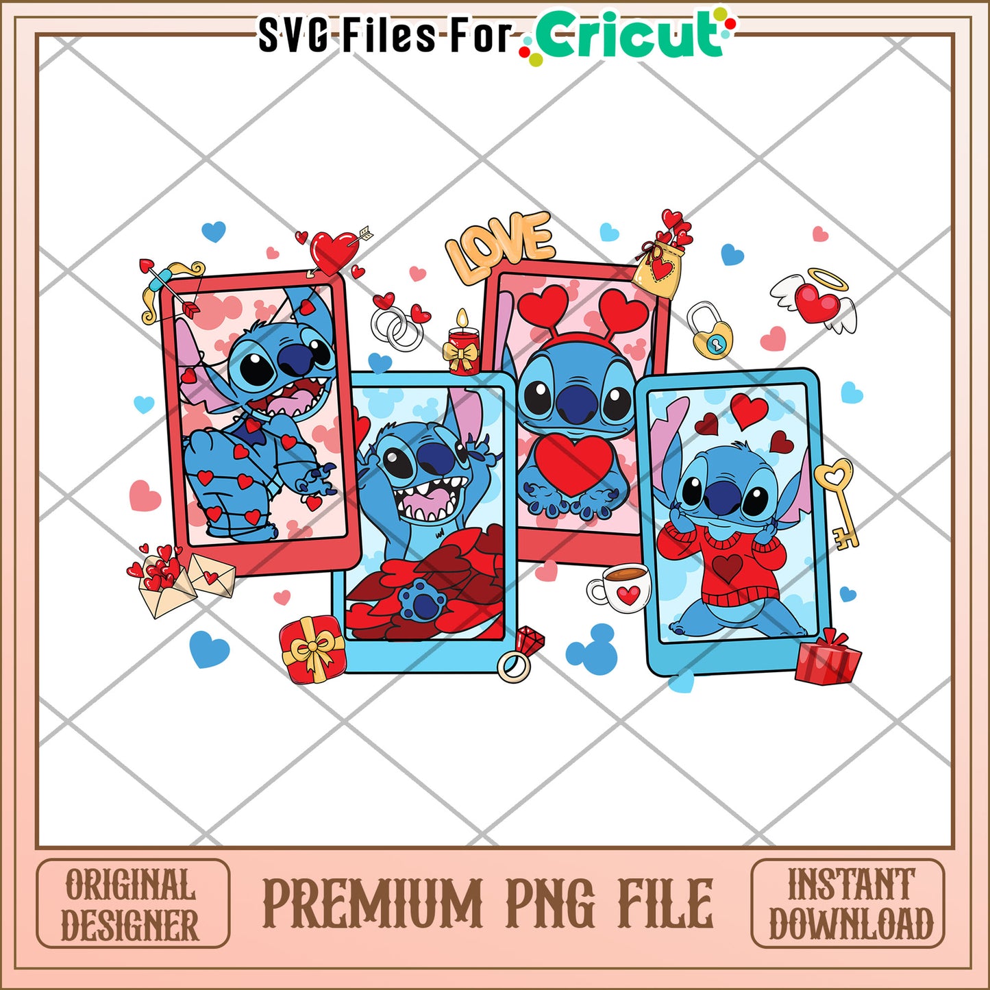 Stitch Valentines PNG  Instant Download