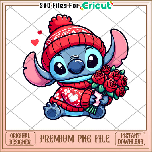 Stitch Valentines PNG Roses & Hat